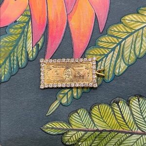 Gold plated $100 bill Pendant Necklace